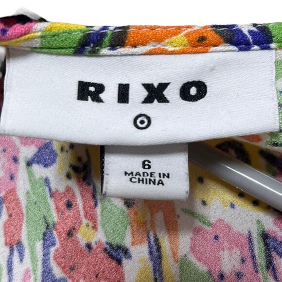 Rixo x Target Pink Multi Floral Midi Dress Puff Sleeves V Neck Women’s Size 6 - Picture 11 of 12